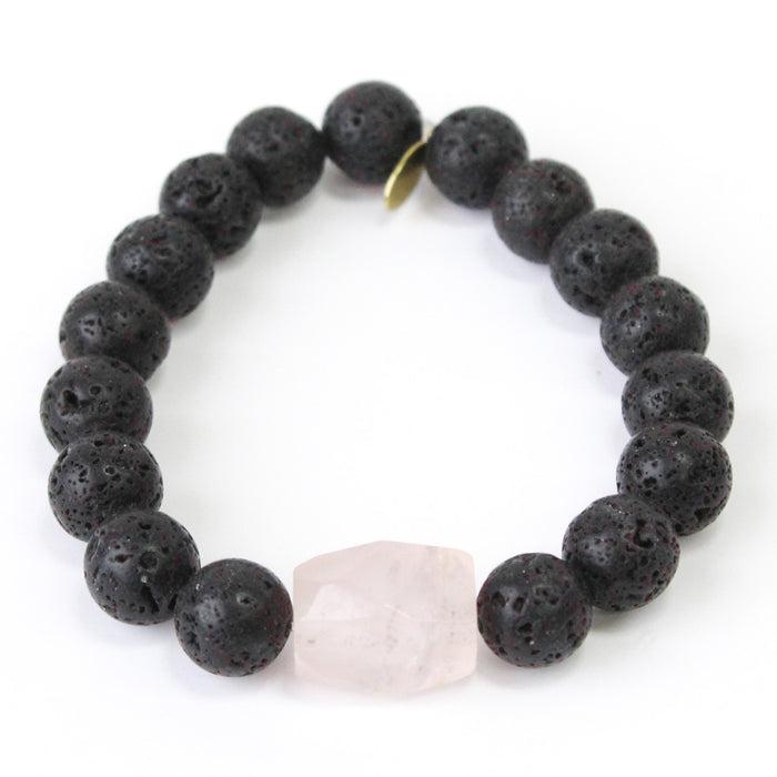 Rose Quartz Fertility Bracelet | Rose Quartz + Lava