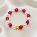 Rose Ruby Quartz & Baroque Pearl Gemstone Gold Beaded Bracelet