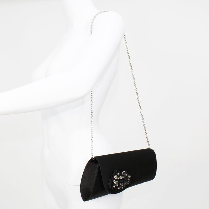 Sabrina Black Floral Satin Bag