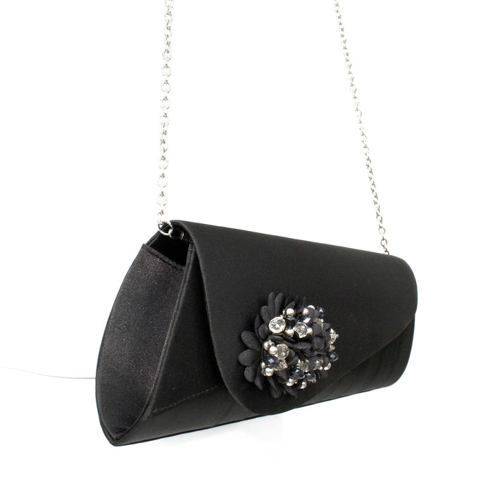 Sabrina Black Floral Satin Bag