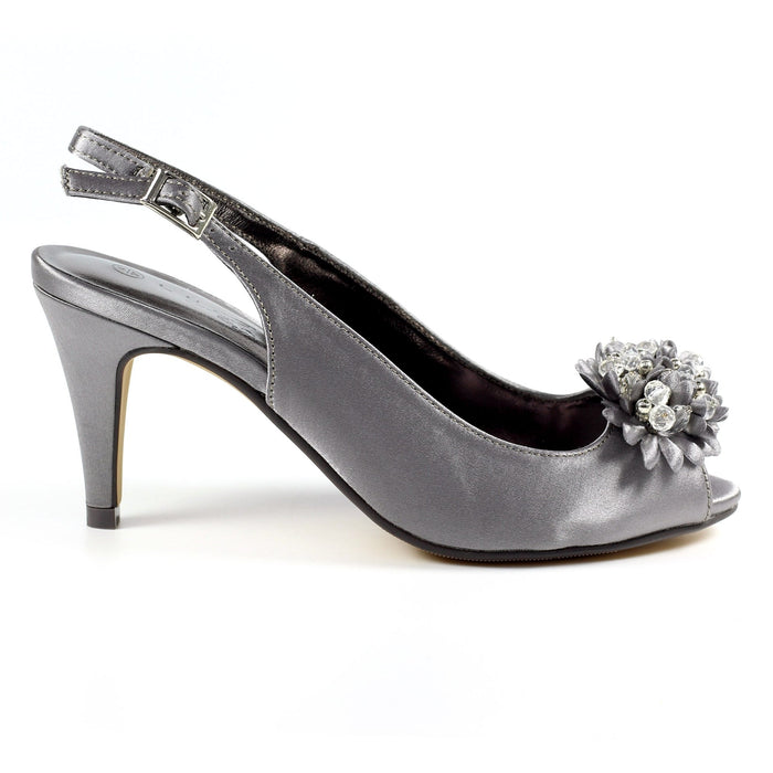 Sabrina Dark Grey Satin Slingback Court