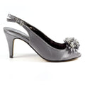 Sabrina Dark Grey Satin Slingback Court