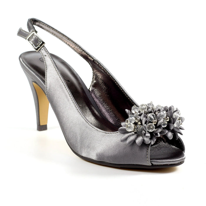 Sabrina Dark Grey Satin Slingback Court