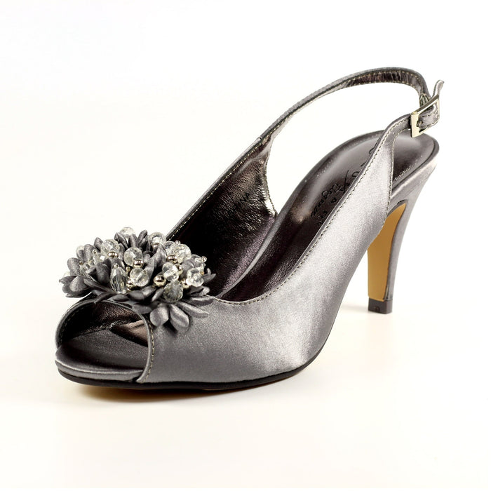 Sabrina Dark Grey Satin Slingback Court