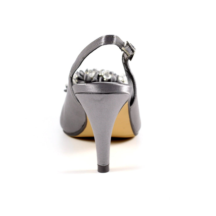 Sabrina Dark Grey Satin Slingback Court