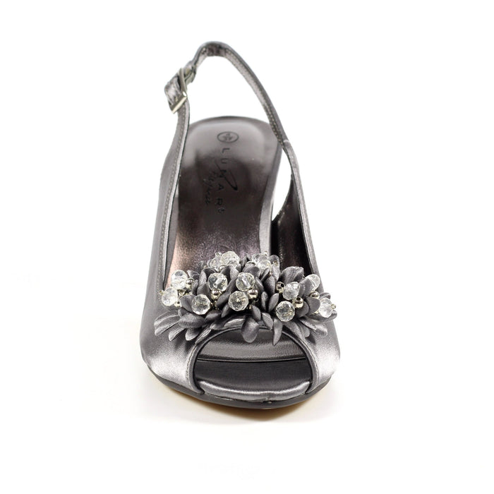 Sabrina Dark Grey Satin Slingback Court