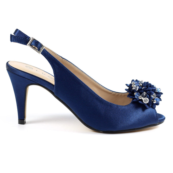 Sabrina Navy Satin Slingback Court