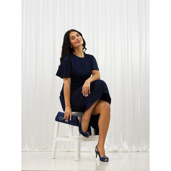 Sabrina Navy Satin Slingback Court