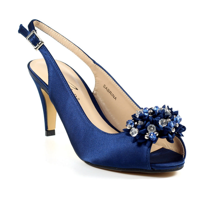 Sabrina Navy Satin Slingback Court