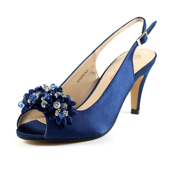 Sabrina Navy Satin Slingback Court