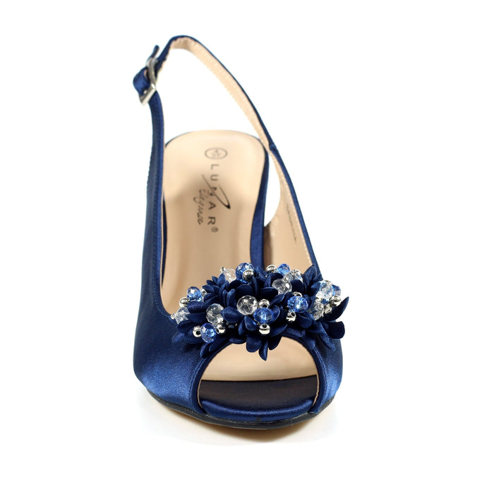 Sabrina Navy Satin Slingback Court