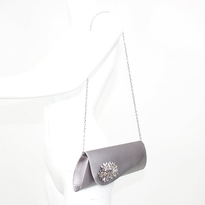 Sabrina Silver Floral Satin Bag