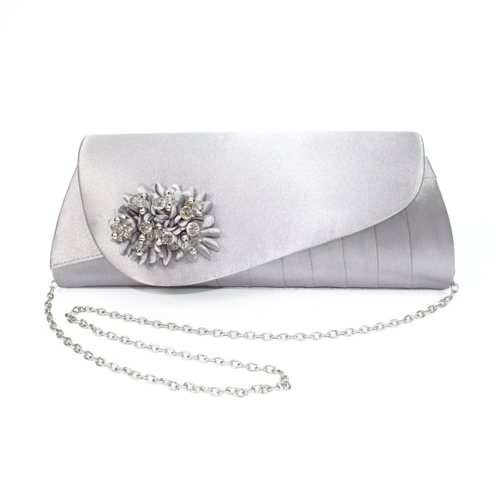 Sabrina Silver Floral Satin Bag