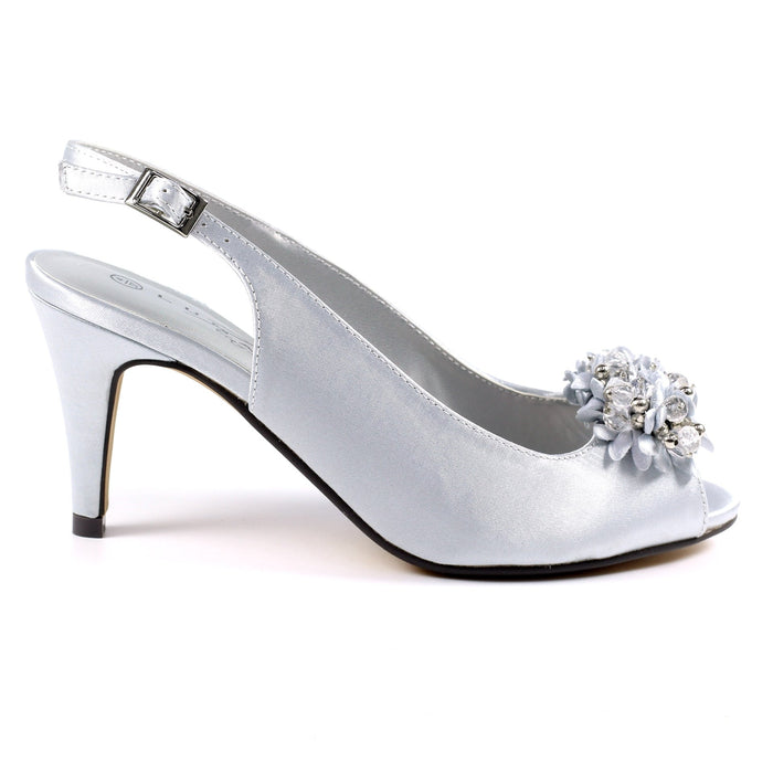 Sabrina Silver Satin Slingback Court