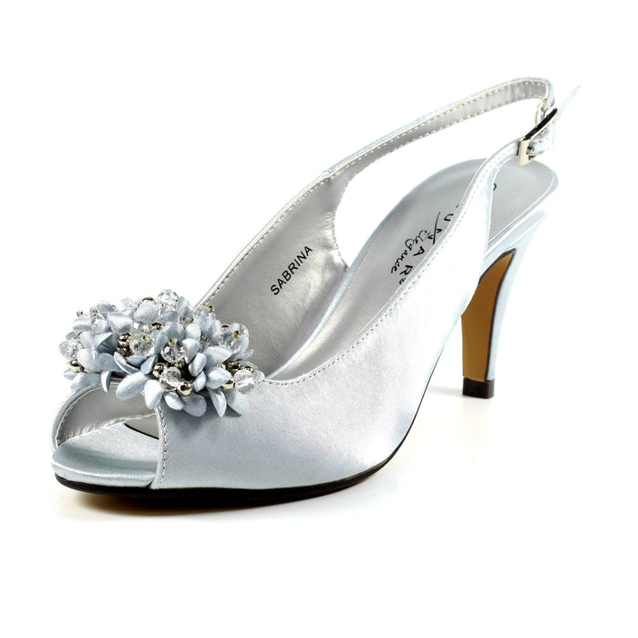 Sabrina Silver Satin Slingback Court