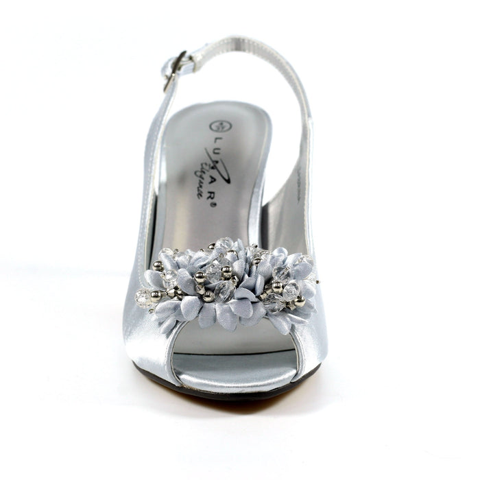 Sabrina Silver Satin Slingback Court