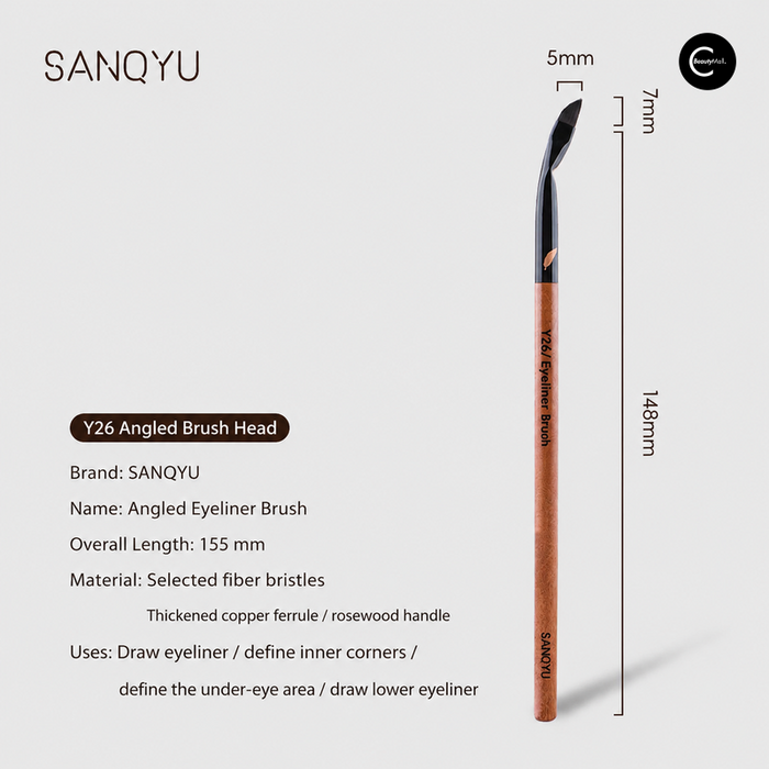 SANQYU Y26 angled eyeliner brush with angled brush head and measurement specifications