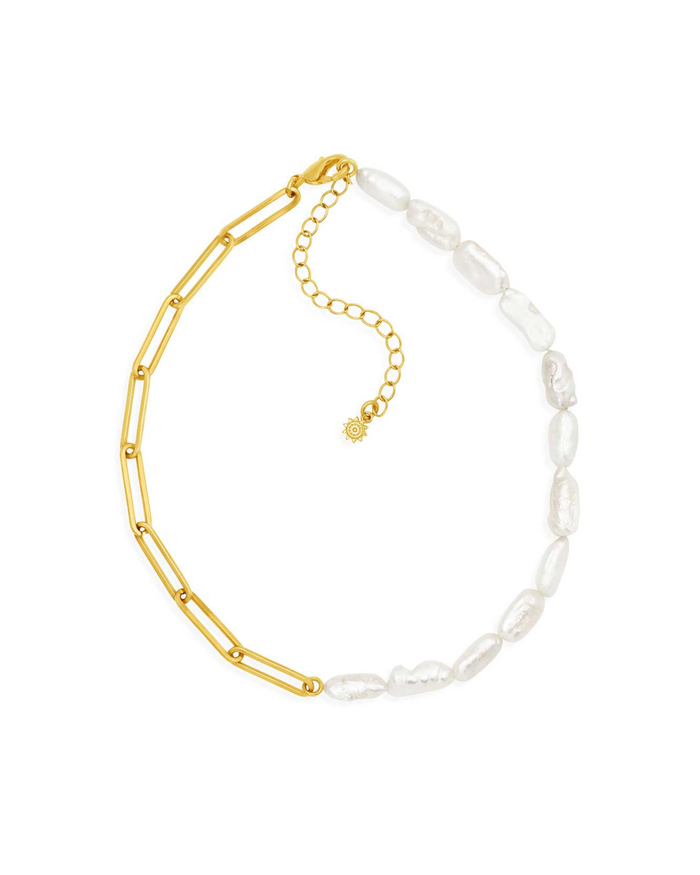 half pearl half gold choker on white background