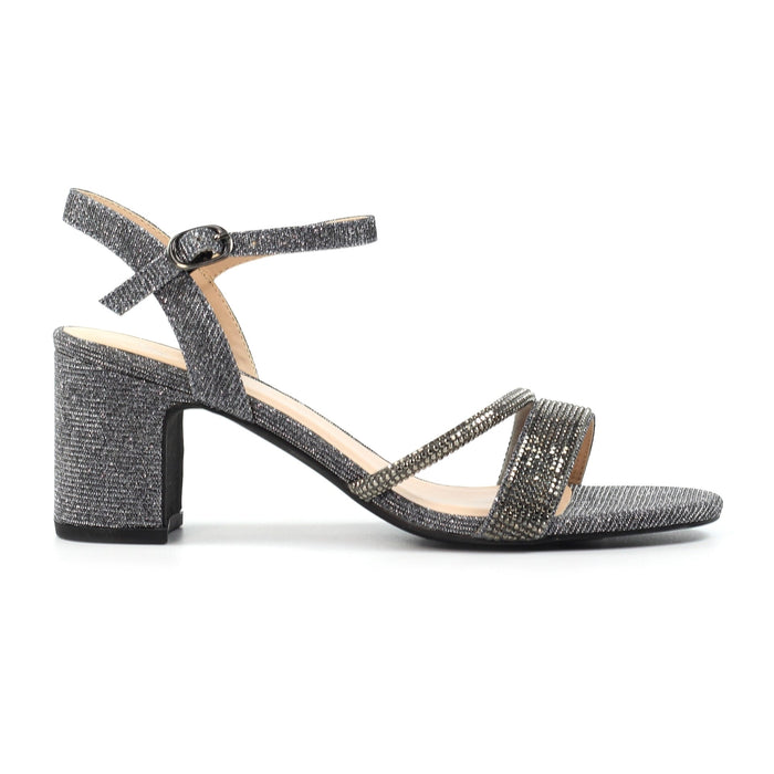Shazam Pewter Block Heel Sandal