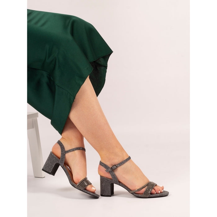 Shazam Pewter Block Heel Sandal