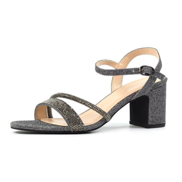 Shazam Pewter Block Heel Sandal
