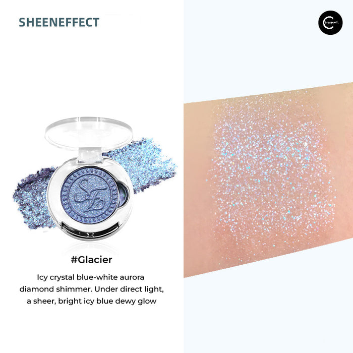 SheenEffect Glacier blue-white diamond shimmer single eyeshadow with open compact and swatch