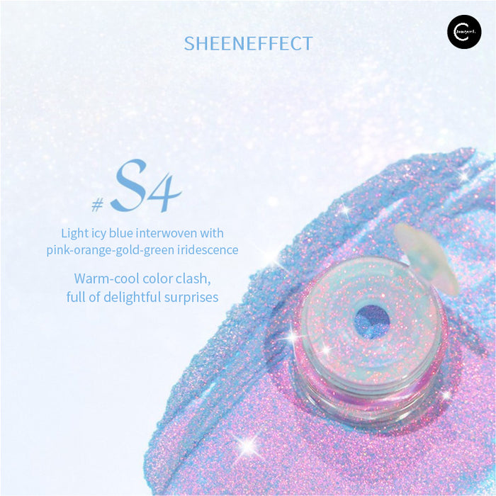 SheenEffect Optical Chameleon Iridescent Glitter Powder eyeshadow in shade #S4, jar and swatch