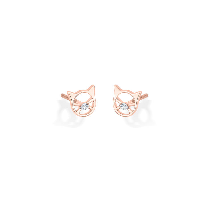 Shimmer Cat Gold Stud Diamond Earring for Women