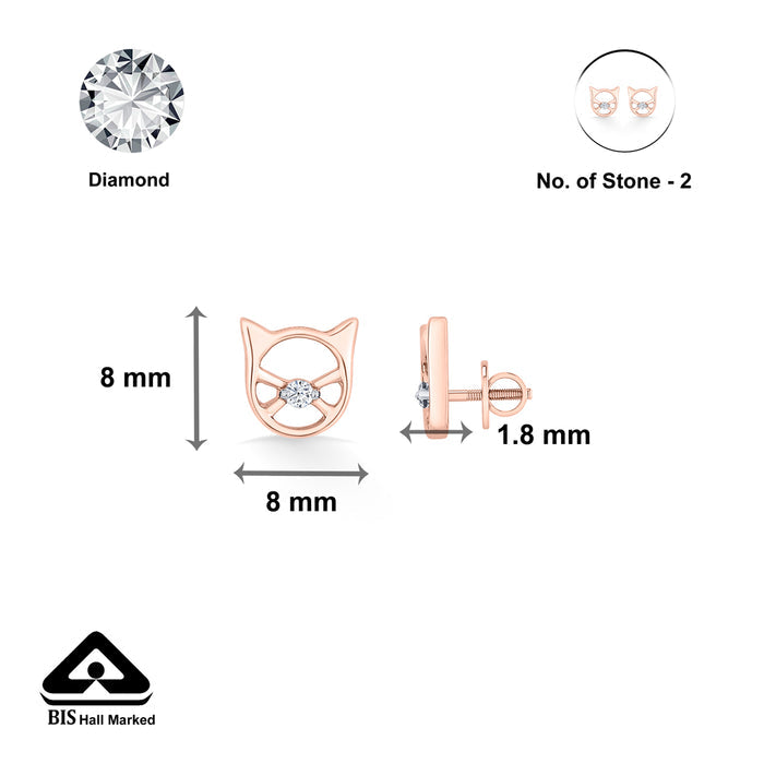 Shimmer Cat Gold Stud Diamond Earring for Women