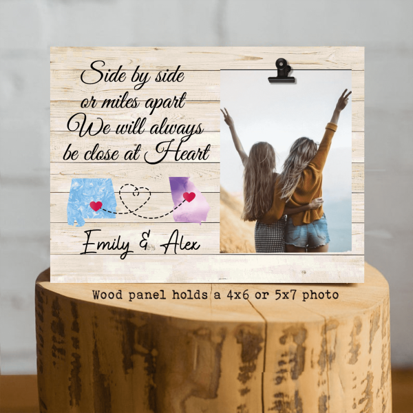 Side By Side Or Miles Apart We Will Always Be Close At Heart Photo Personalized Wood Frame
