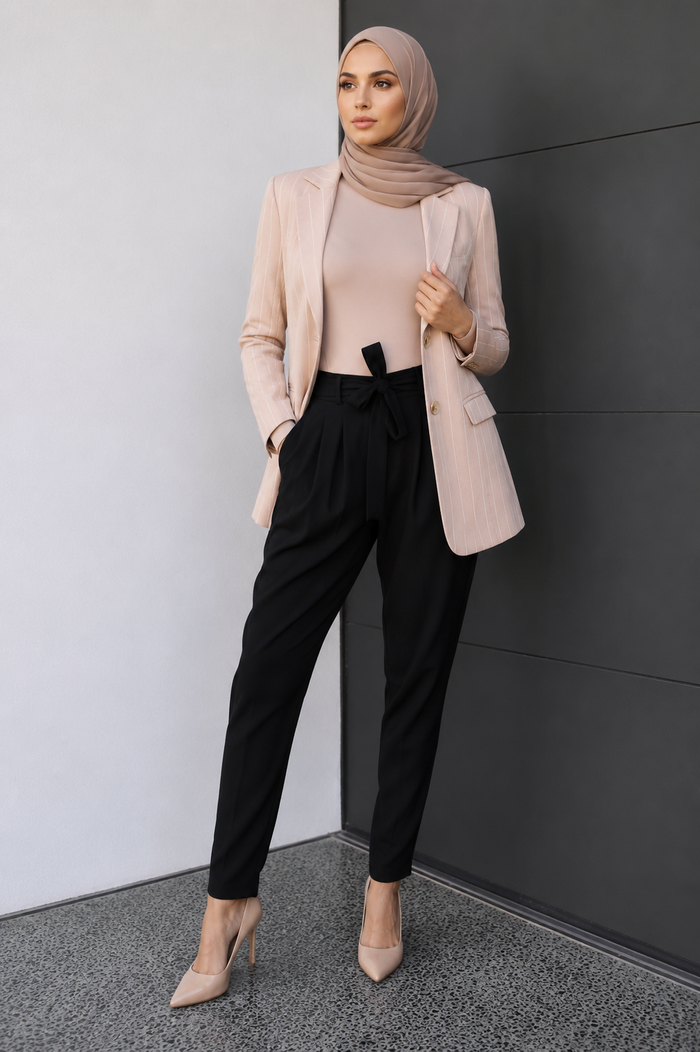 Signature Tie-Waist Tapered Pants - Black