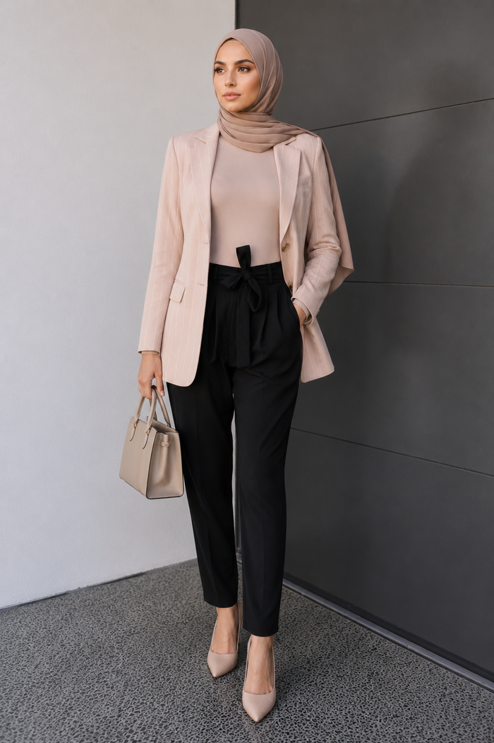 Signature Tie-Waist Tapered Pants - Black