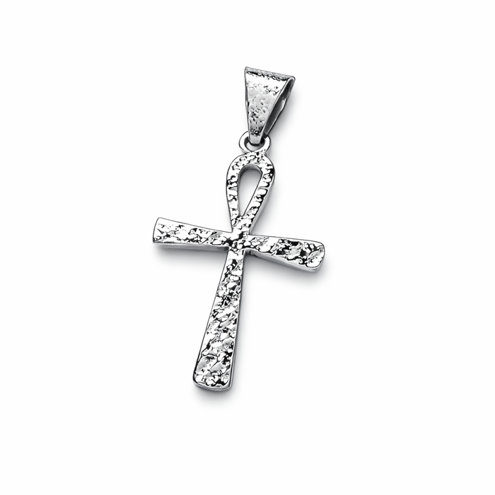 Silver Ankh Hammered Cross Pendant