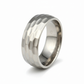 8mm silver titanium ring with hammered effect texture and brushed finish on white background