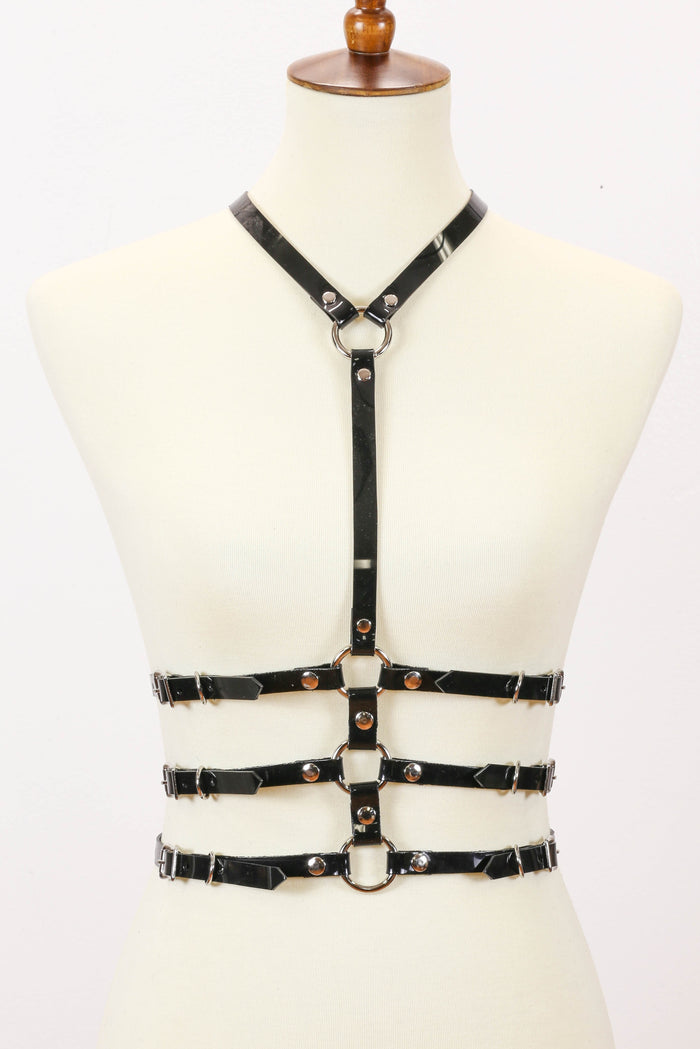 Skinny Black Vinyl 3 Waist Belt 'Y' Harness