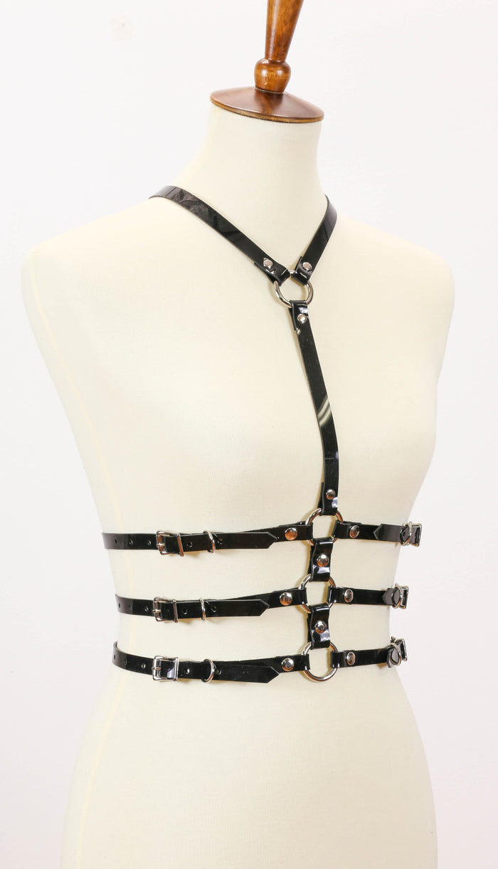 Skinny Black Vinyl 3 Waist Belt 'Y' Harness