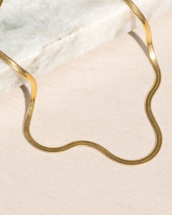 gold snake chain necklace flatlay