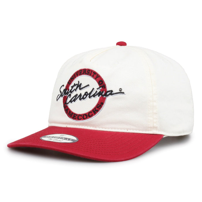 South Carolina Original Circle snapback hat showing embroidered front design and brim, angled view