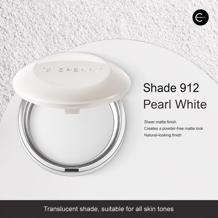 SPENNY pressed powder compact in shade 912 Pearl White, open product view