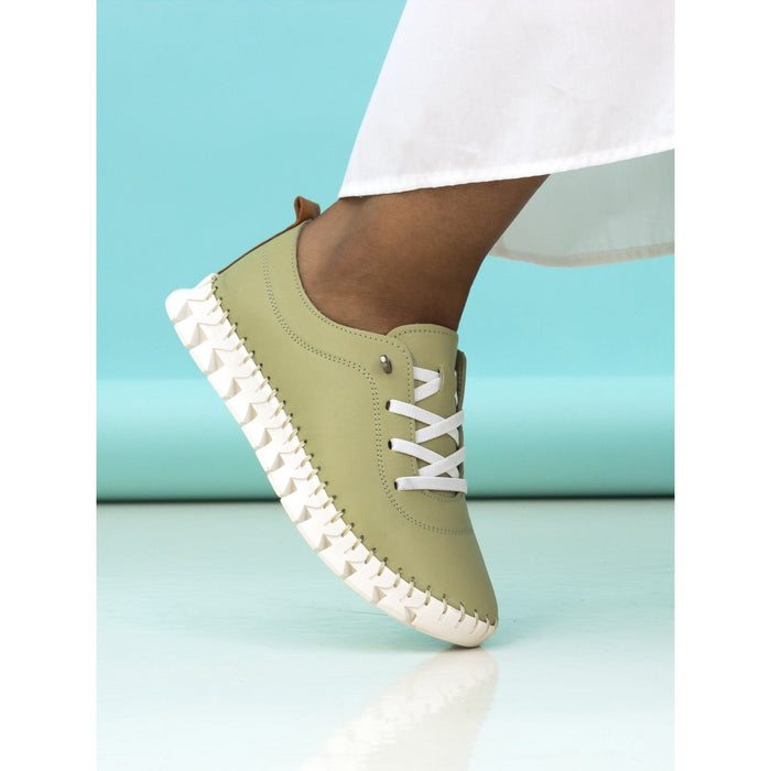 St Austell Khaki Leather Plimsoll