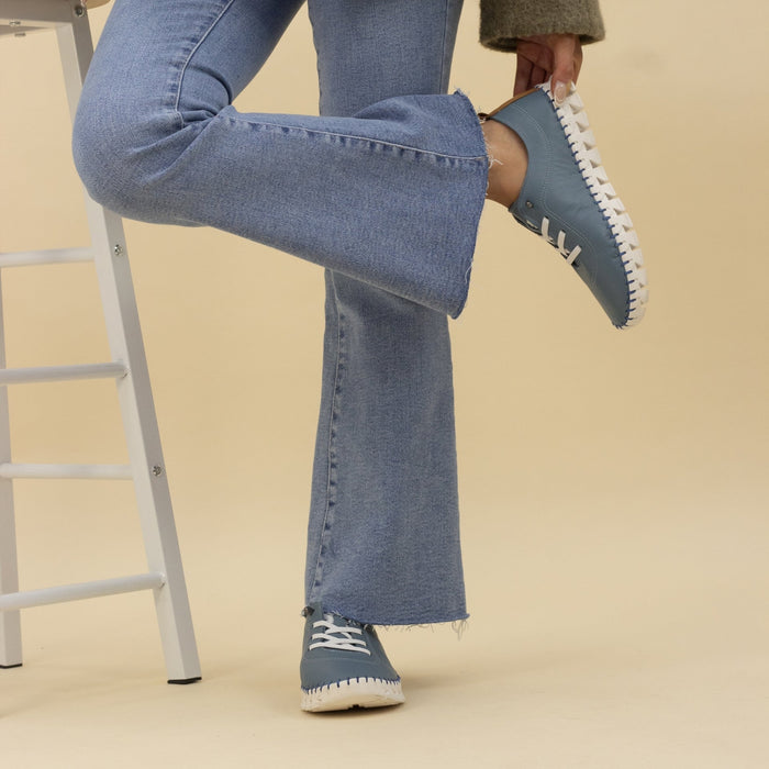 St Austell Light Blue Leather Plimsoll