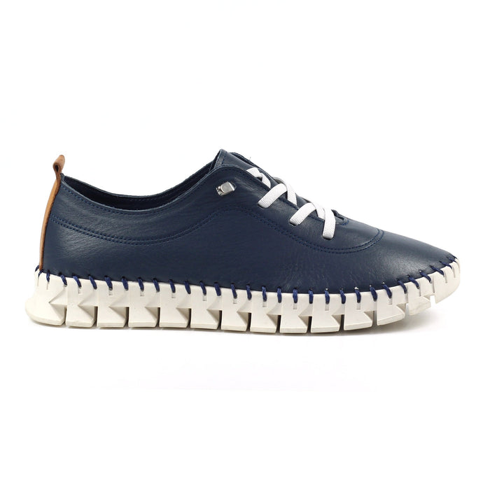 St Austell Navy Leather Plimsoll
