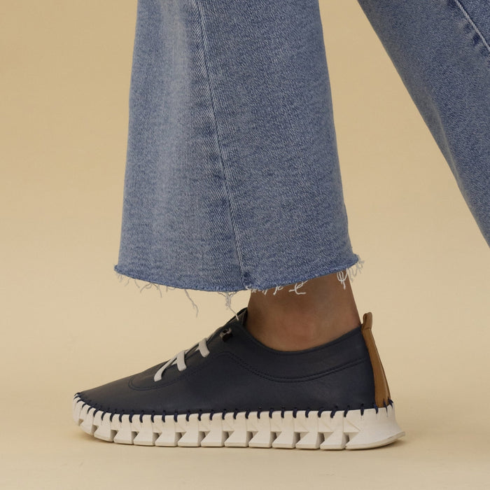 St Austell Navy Leather Plimsoll
