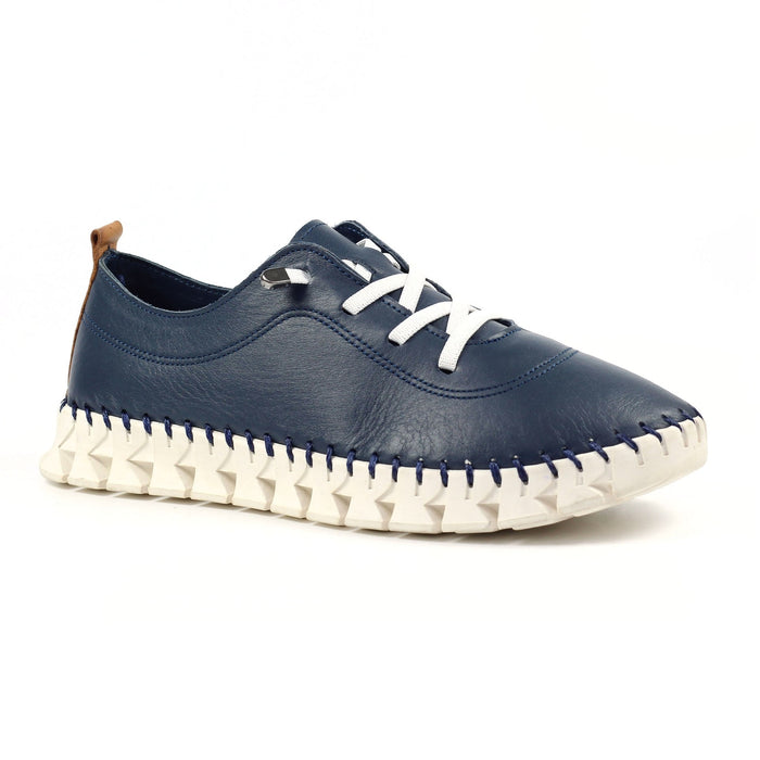 St Austell Navy Leather Plimsoll