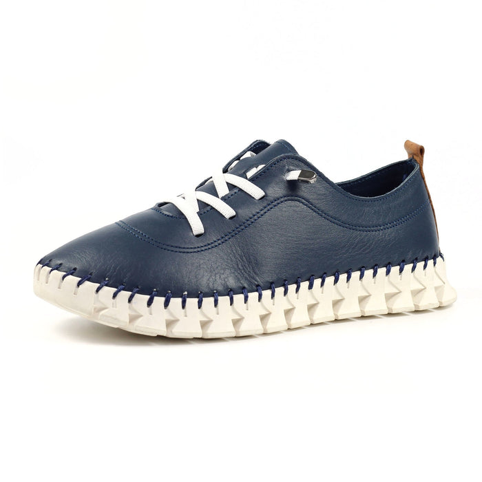 St Austell Navy Leather Plimsoll
