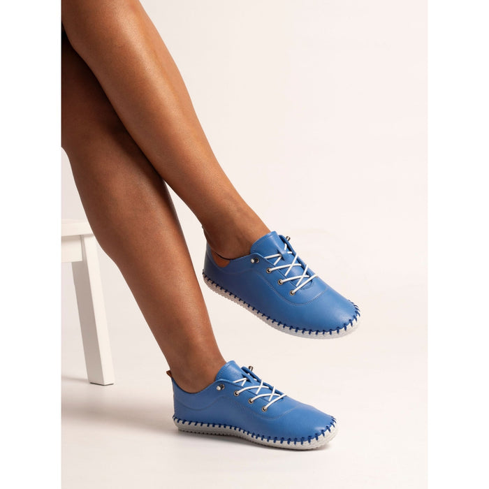 St Ives Azure Blue Leather Plimsoll