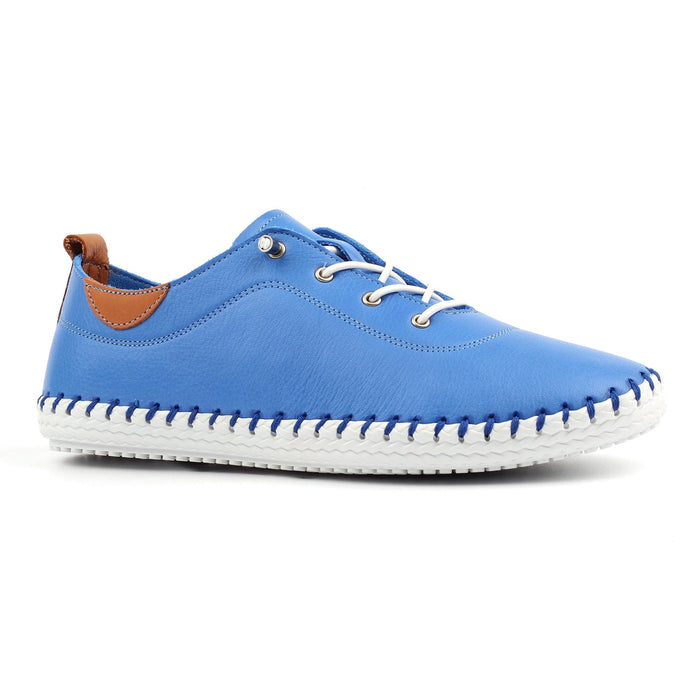 St Ives Azure Blue Leather Plimsoll