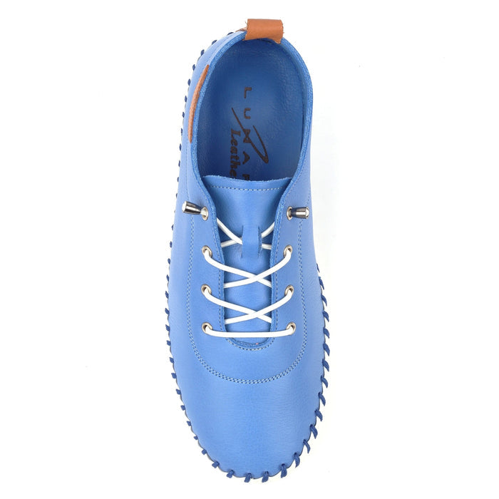 St Ives Azure Blue Leather Plimsoll