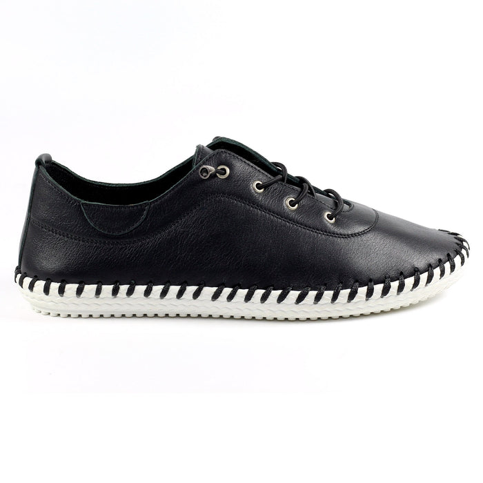 St. Ives Black Leather Plimsoll