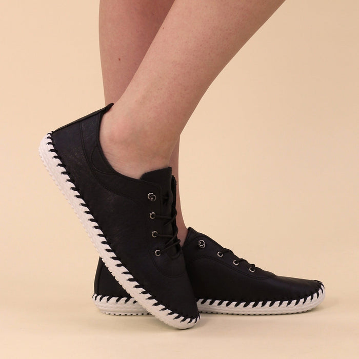 St. Ives Black Leather Plimsoll